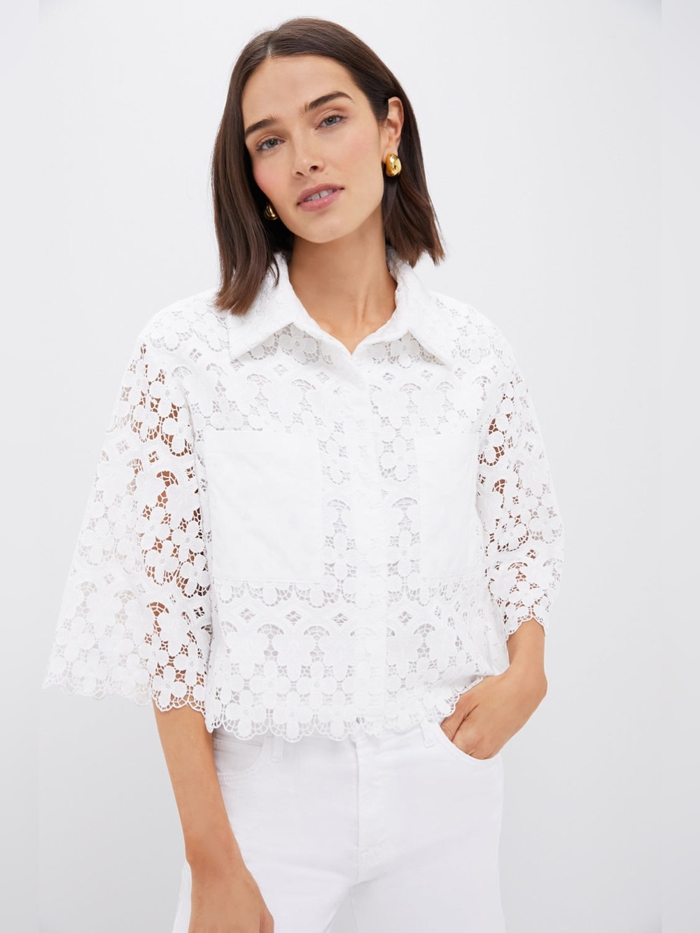 Tuckernuck White Lace Francesca Button Up Blouse White Size M Chic Romantic Boho